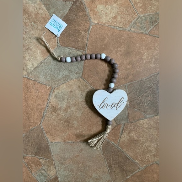 Other - NWT Wooden Prayer Beads “Loved” Heart Tassel Farmhouse Decor 20”